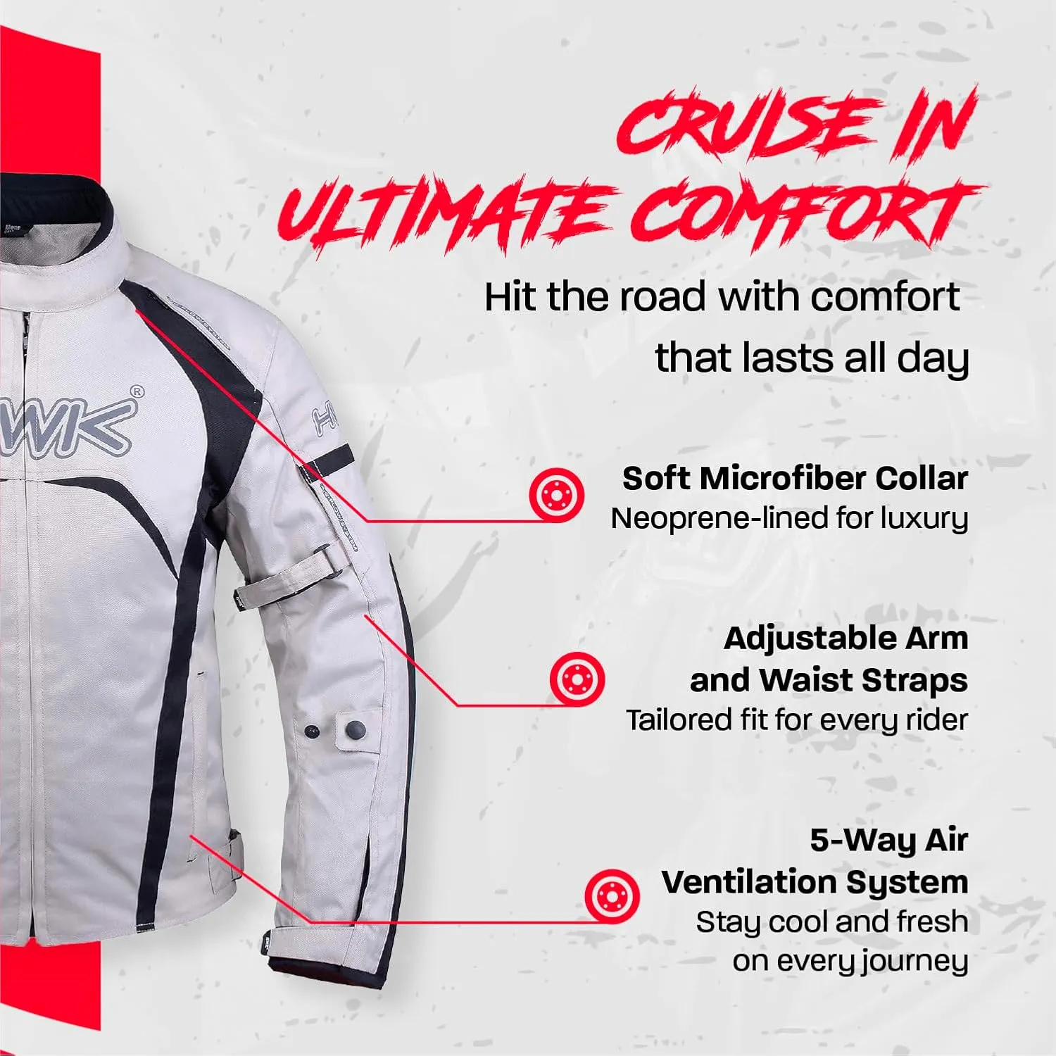 HWK Motorcycle Jacket for Men & Women, Waterproof, High Visibility Rain Jacket with CE Armor, Adjustable, Durable Polyester Motorcycle Riding Jacket, Dirt Bike Gear Enduro Racing, Silver, 3XL