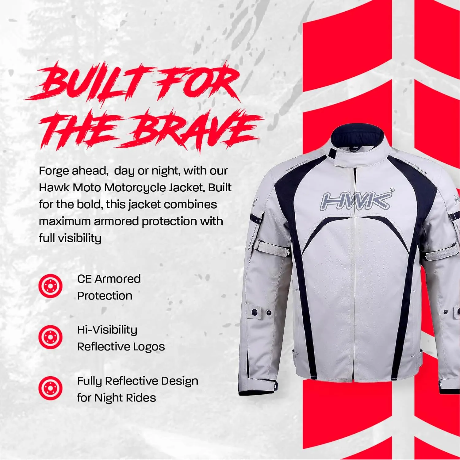 HWK Motorcycle Jacket for Men & Women, Waterproof, High Visibility Rain Jacket with CE Armor, Adjustable, Durable Polyester Motorcycle Riding Jacket, Dirt Bike Gear Enduro Racing, Silver, 3XL