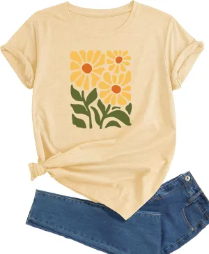J&DHUASHA Women's Plus Size Floral T-Shirt Short Sleeve Crewneck Flower Graphic Tees Casual Summer Printed Tops