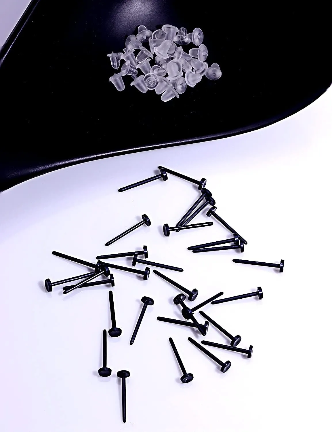 Jenxnjsjo Clear/Black/Multicolor Plastic Ball/Flat Stud Earrings Hole Saver Piercing Retainers Medical Grade for Women Men Sensitive Ears Sports Surgery Work