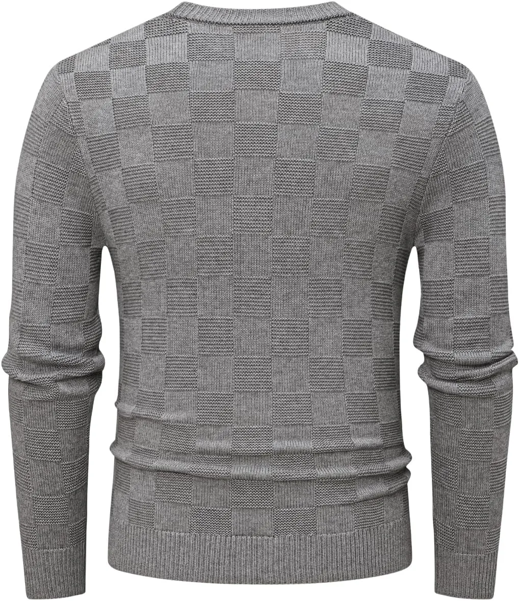 JMIERR Men's Crewneck Sweater Casual Fall Checkered Long Sleeve Knit Pullover Sweaters