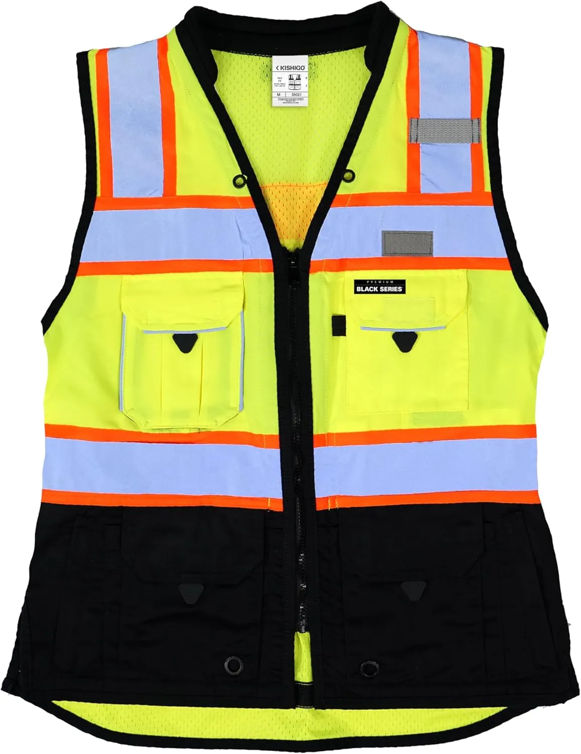 Kishigo Women's High Visibility Reflective Premium Black Series Heavy Duty Surveyors Vest S5021, Polyester