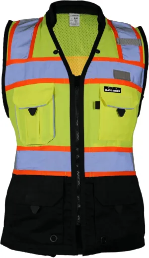 Kishigo Women's High Visibility Reflective Premium Black Series Heavy Duty Surveyors Vest S5021, Polyester
