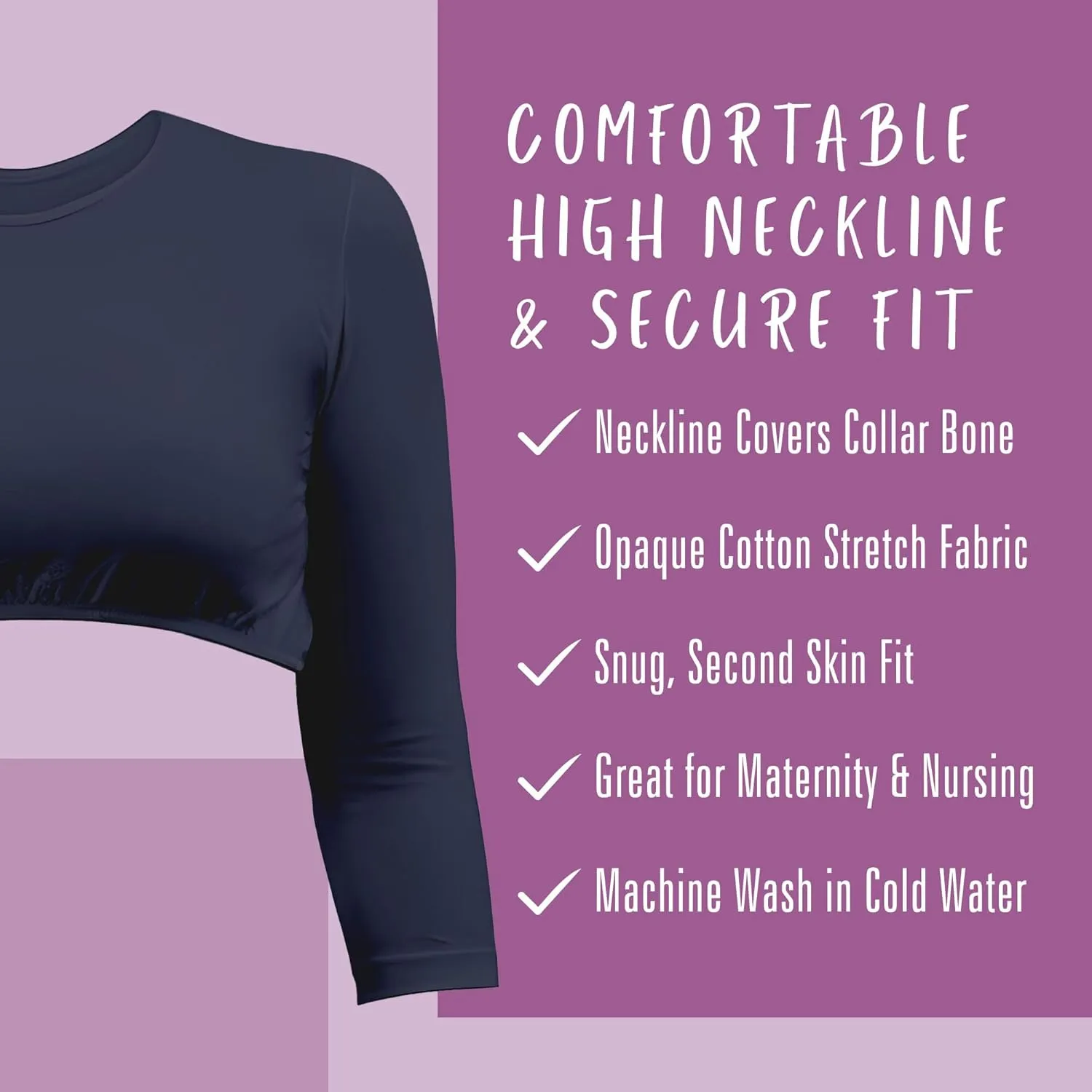 Kosher Casual Women's Modest High Neck Cropped Layering Shell - Cotton Spandex 3-4 Sleeve Base Pullover Top