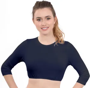 Kosher Casual Women's Modest High Neck Cropped Layering Shell - Cotton Spandex 3-4 Sleeve Base Pullover Top