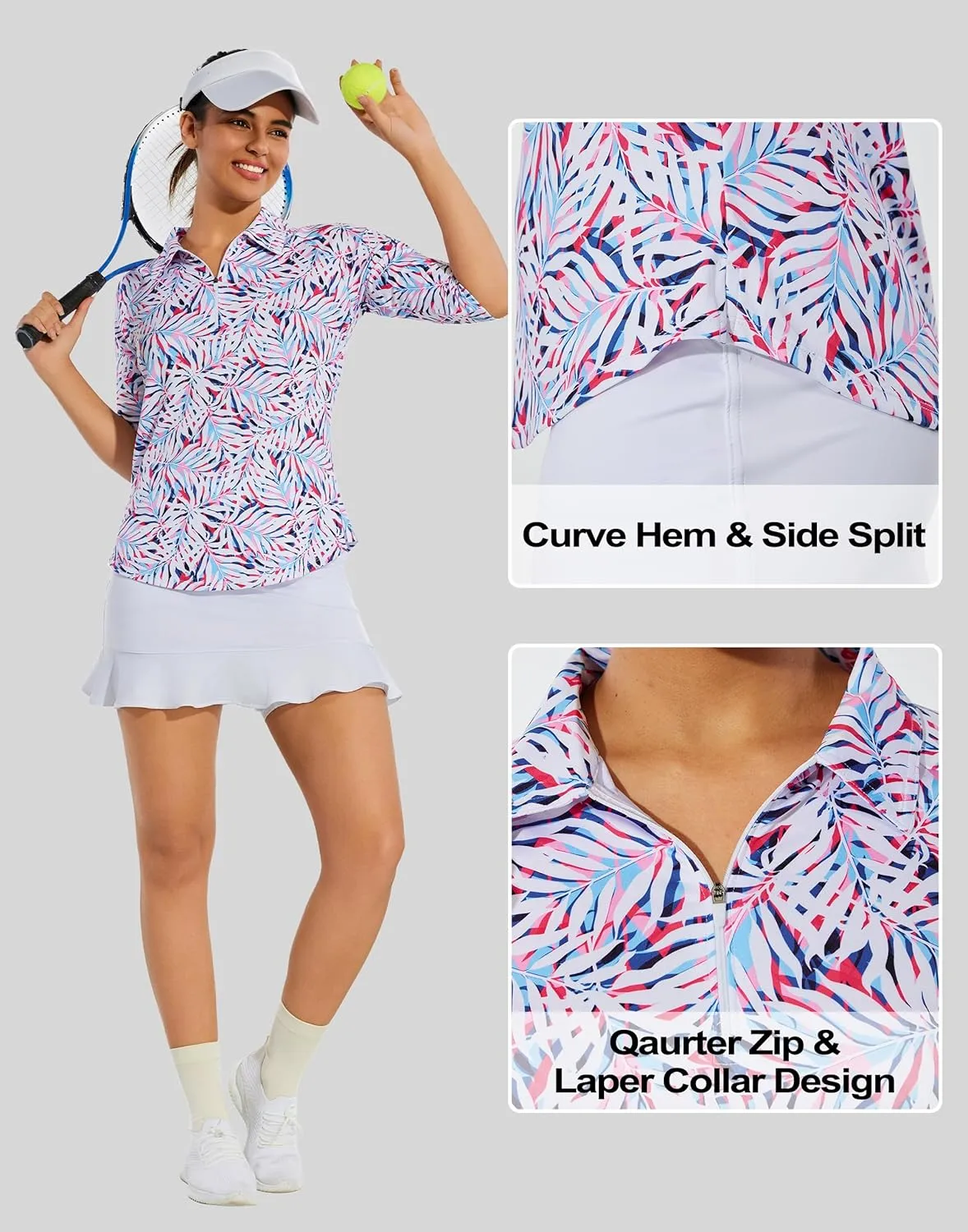 M MOTEEPI 3/4 Length Sleeve Womens Golf Polo Shirt Ladies Workout Tops Polo Shirts for Women Golf Pullover
