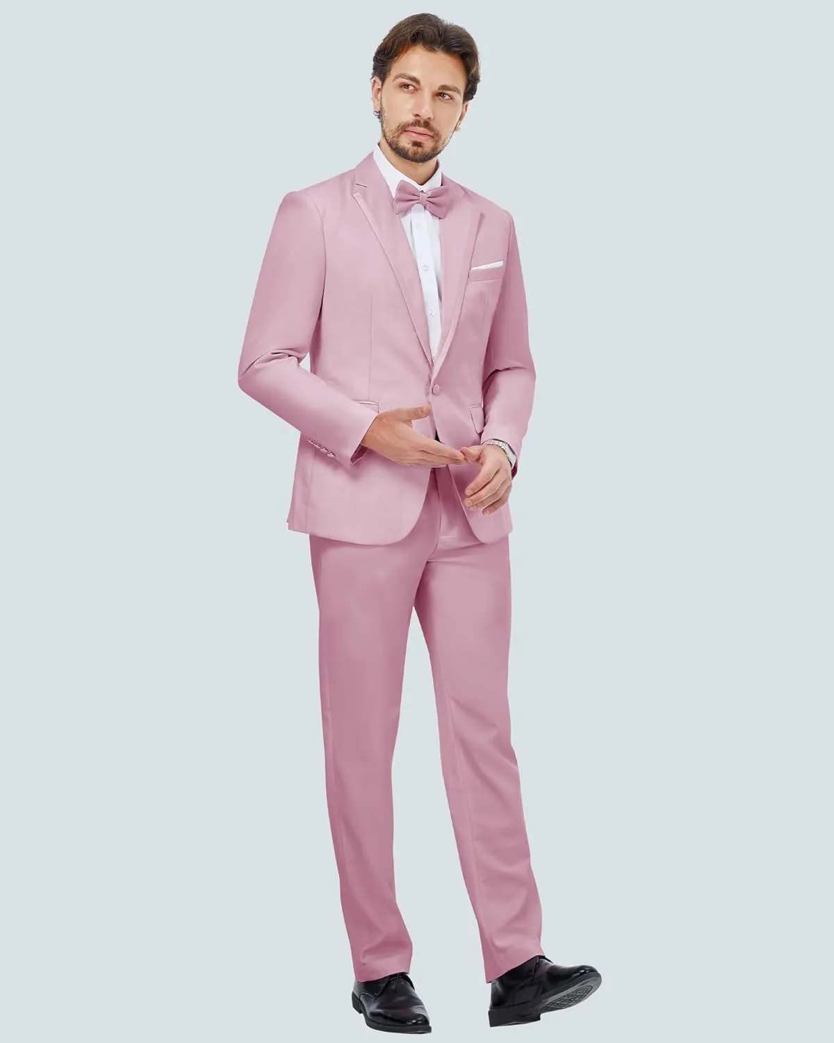 MAGE MALE Men's 2 Piece Suit One Button Slim Fit Formal Wedding Prom Tuxedo Suits Blazer Pants with Bow Tie Set