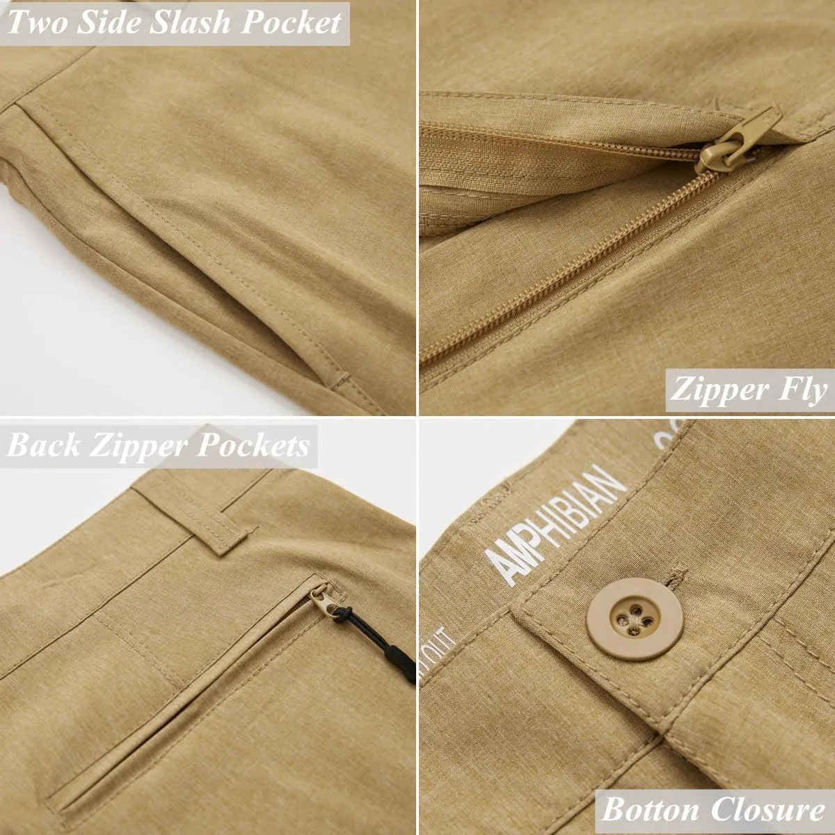 Mens Cargo Shorts Hybrid Amphibian Workout Pants Casual Athletic Golf Workout Lightweight Multi Pockets Twill Short
