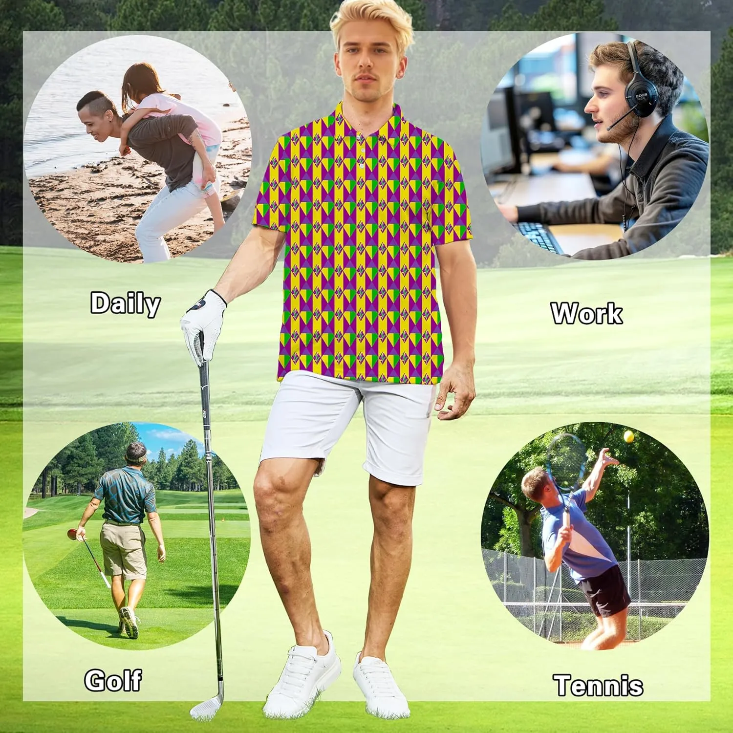Men's Golf Polo Shirts Short Sleeve Performance Moisture Wicking Dry Fit Golf Shirts for Men