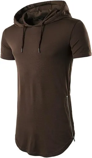 Men's Hipster Hip Hop Hoodies Shirts Fashion Short Sleeve Longline Pullover Athletic Sports Tee Shirt