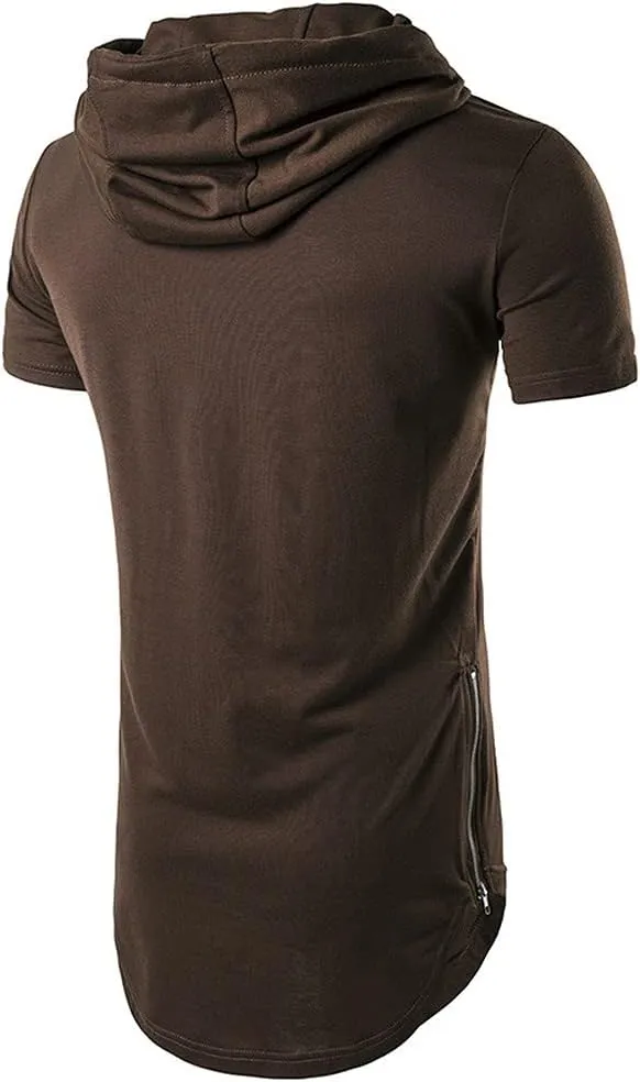 Men's Hipster Hip Hop Hoodies Shirts Fashion Short Sleeve Longline Pullover Athletic Sports Tee Shirt
