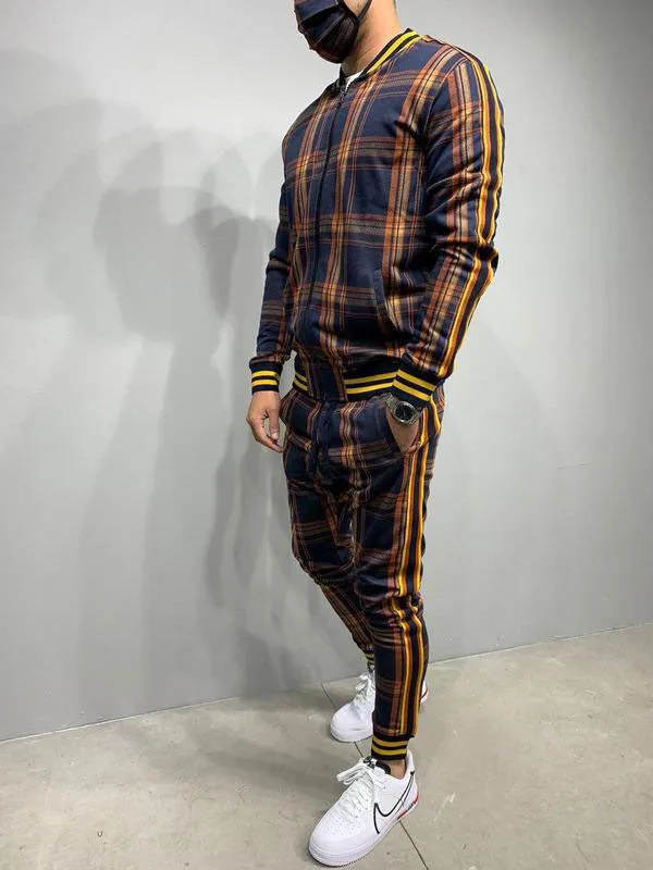 Men's Plaid Casual Tracksuit Two-Piece Outfit
