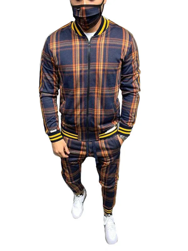 Men's Plaid Casual Tracksuit Two-Piece Outfit
