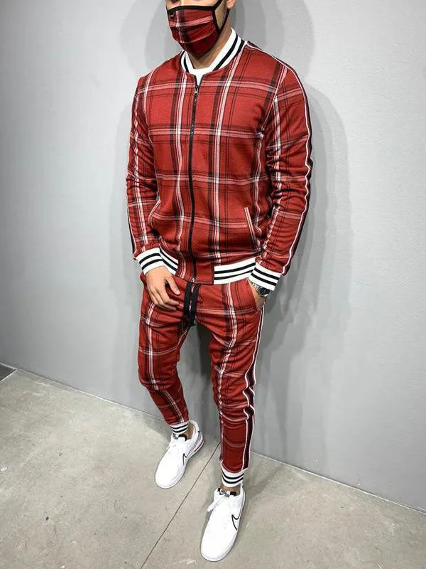 Men's Plaid Casual Tracksuit Two-Piece Outfit