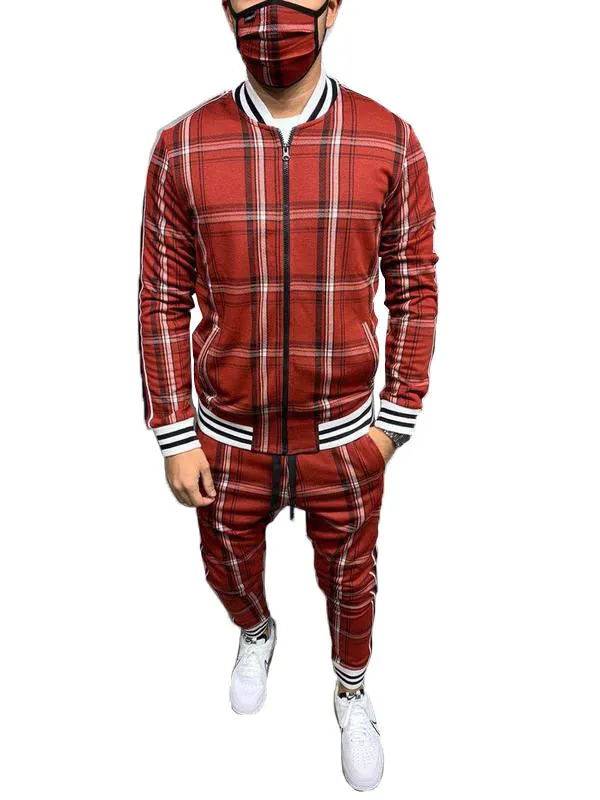 Men's Plaid Casual Tracksuit Two-Piece Outfit