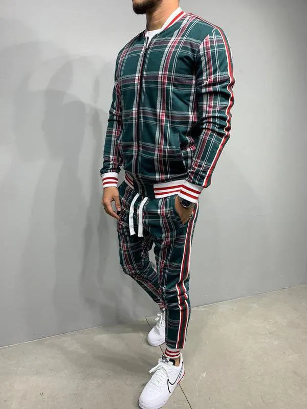Men's Plaid Casual Tracksuit Two-Piece Outfit