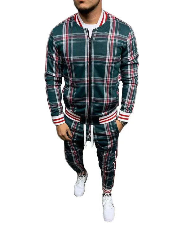 Men's Plaid Casual Tracksuit Two-Piece Outfit