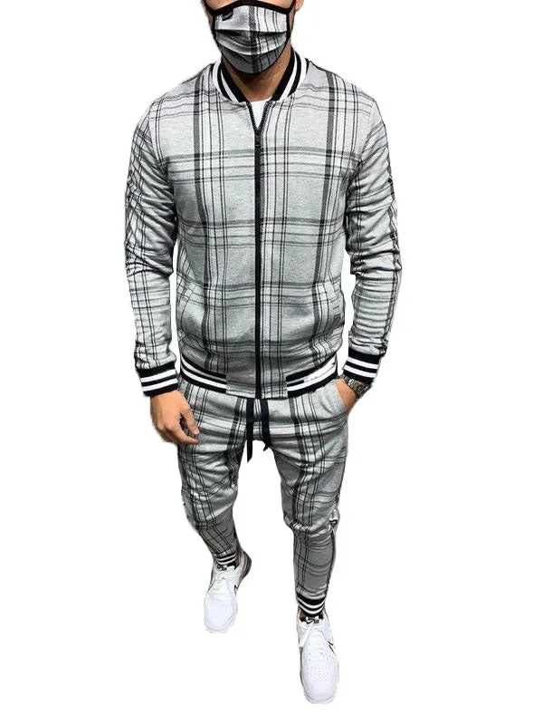 Men's Plaid Casual Tracksuit Two-Piece Outfit