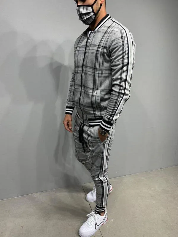 Men's Plaid Casual Tracksuit Two-Piece Outfit