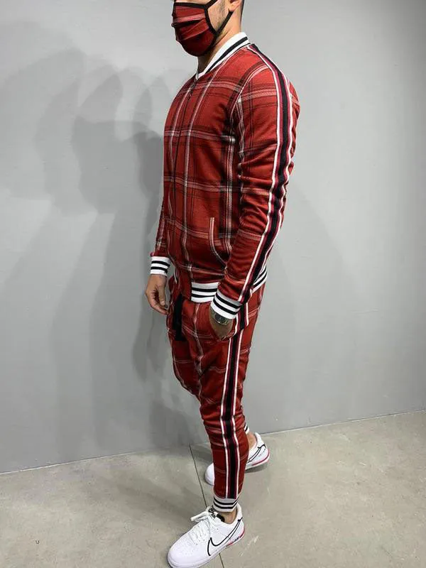Men's Plaid Casual Tracksuit Two-Piece Outfit