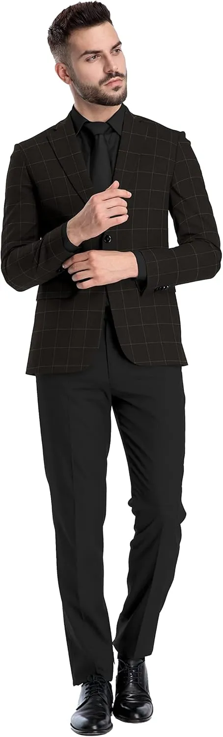 Men's Plaid Checked Blazer 2 Button Jacket Regular Long Sleeve Daily Fit Suit Business Lightweight Casual Sport Coat