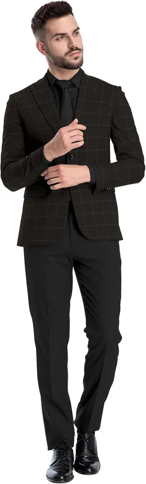 Men's Plaid Checked Blazer 2 Button Jacket Regular Long Sleeve Daily Fit Suit Business Lightweight Casual Sport Coat