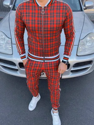 Men's Plaid Striped Tracksuit Two-Piece Outfit