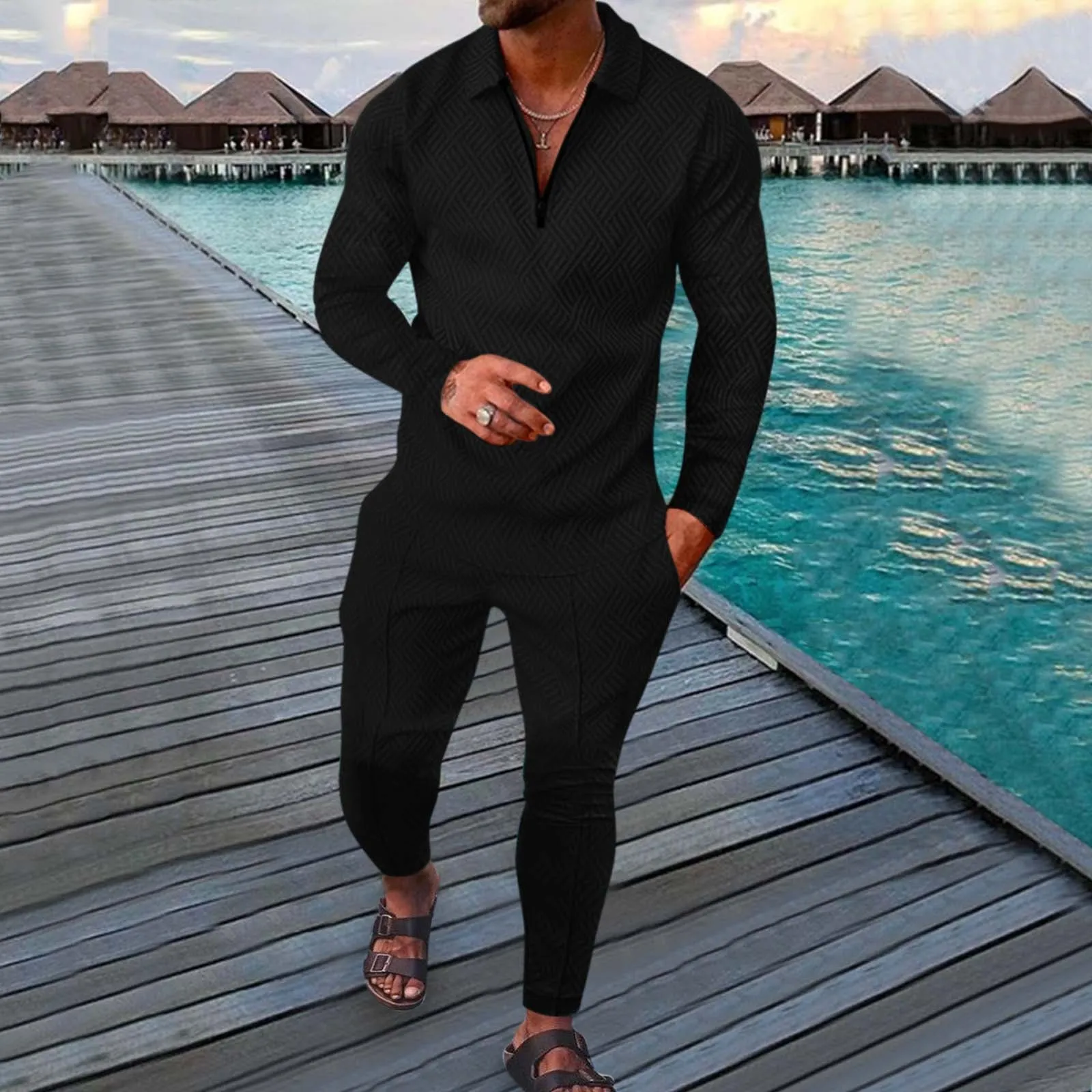 Midnight Black Long Sleeve Polo Suit