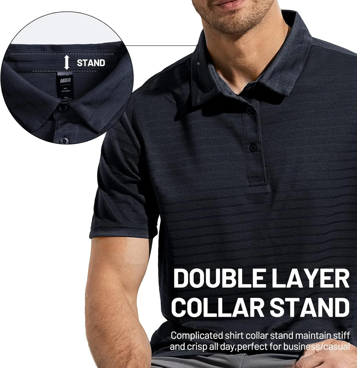 MIER Men's Quick Dry Golf Polo Shirts Short Sleeve Lightweight Casual Shirts Soft Polyester Collared Shirt