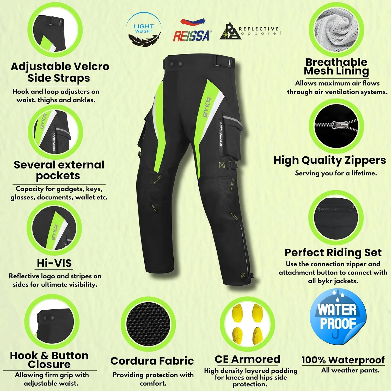 Motorcycle Pants for Men and Women Armored Cordura Overpants Enduro ATV Dual Sports Motocross Cargo Work Touring