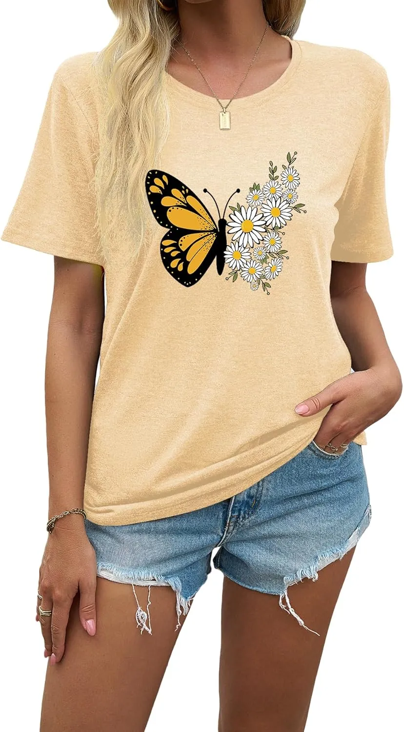 Plus Size Sunflower Graphic Tees for Women Cute Dandelion Short Sleeve T-Shirt Crewneck Ladies Tee Tops