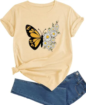 Plus Size Sunflower Graphic Tees for Women Cute Dandelion Short Sleeve T-Shirt Crewneck Ladies Tee Tops