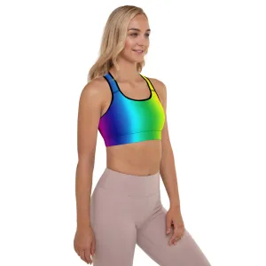 Rainbow Ombre Sports Bra, Colorful Premium Women's Padded Bra- Made in USA/EU