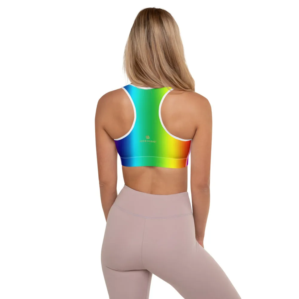 Rainbow Ombre Sports Bra, Colorful Premium Women's Padded Bra- Made in USA/EU