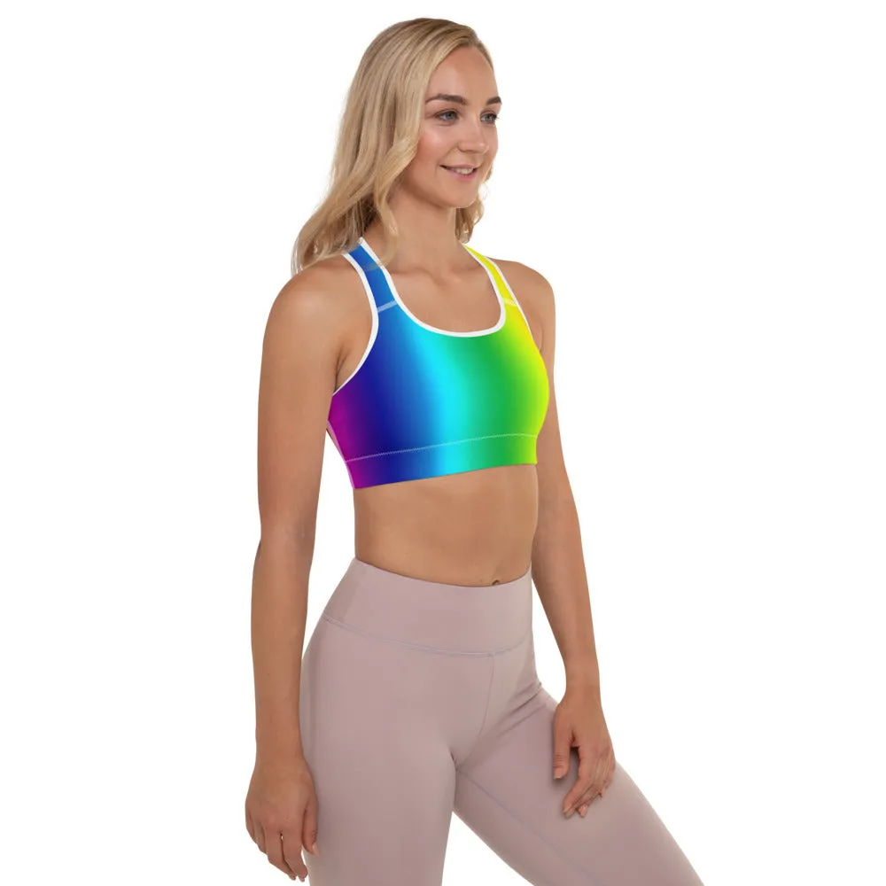 Rainbow Ombre Sports Bra, Colorful Premium Women's Padded Bra- Made in USA/EU