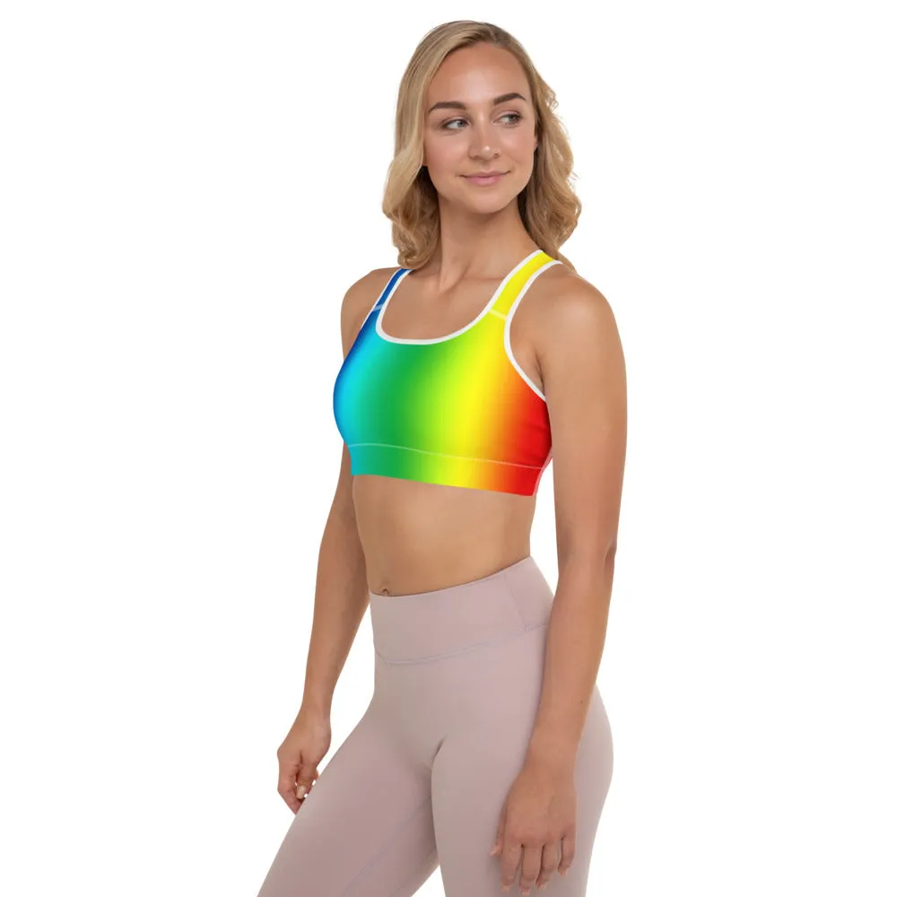 Rainbow Ombre Sports Bra, Colorful Premium Women's Padded Bra- Made in USA/EU