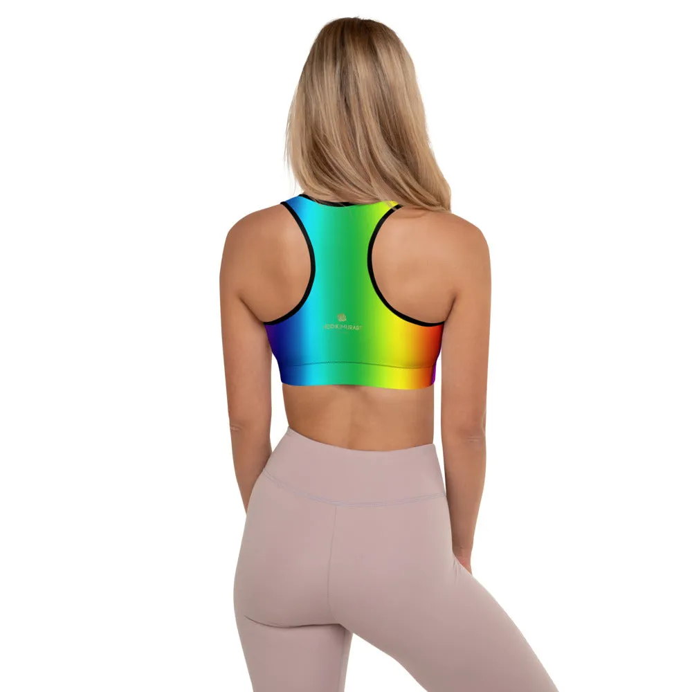 Rainbow Ombre Sports Bra, Colorful Premium Women's Padded Bra- Made in USA/EU