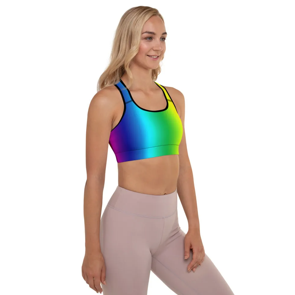 Rainbow Ombre Sports Bra, Colorful Premium Women's Padded Bra- Made in USA/EU