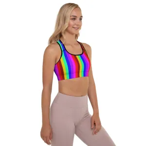 Rainbow Stripe Print Sports Bra, Women's Padded Gym Fitness Workout Bra-Made in USA/EU