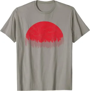 Retro Red Sun & Minimalist Pine Tree Forest 80s Graphic T-Shirt