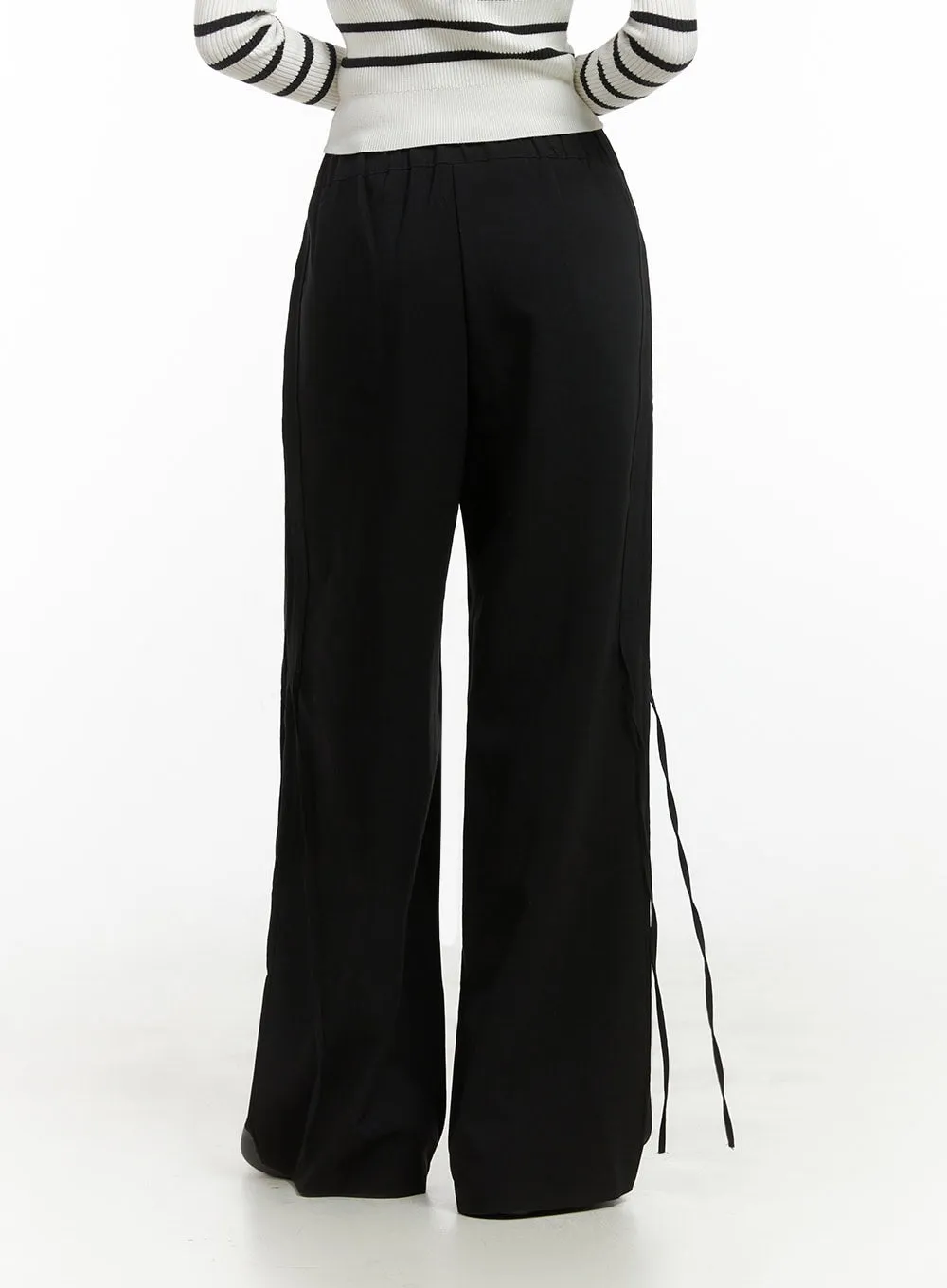 Ribbon Tie Wide Fit Polyester Pants IO409