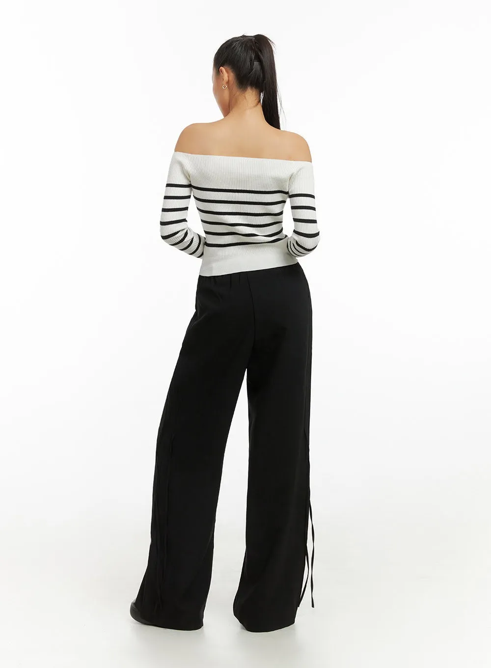 Ribbon Tie Wide Fit Polyester Pants IO409
