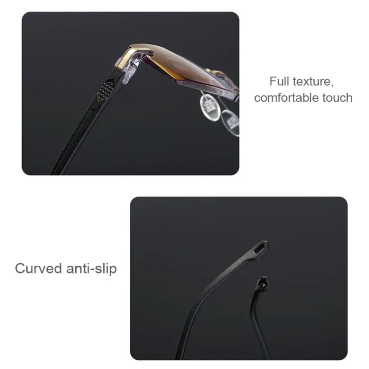 Rimless Anti Blue-ray Blue Film Lenses Presbyopic Glasses,  3.50D(Brown)