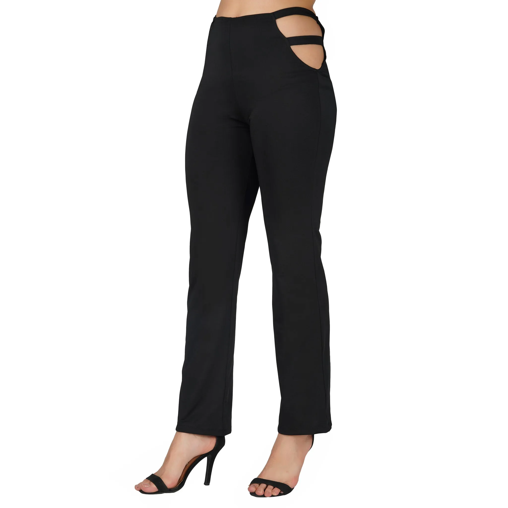 SLAY. Sport Women's Cutout Full Sleeves Crop Top And Pants Co-ord Set Black