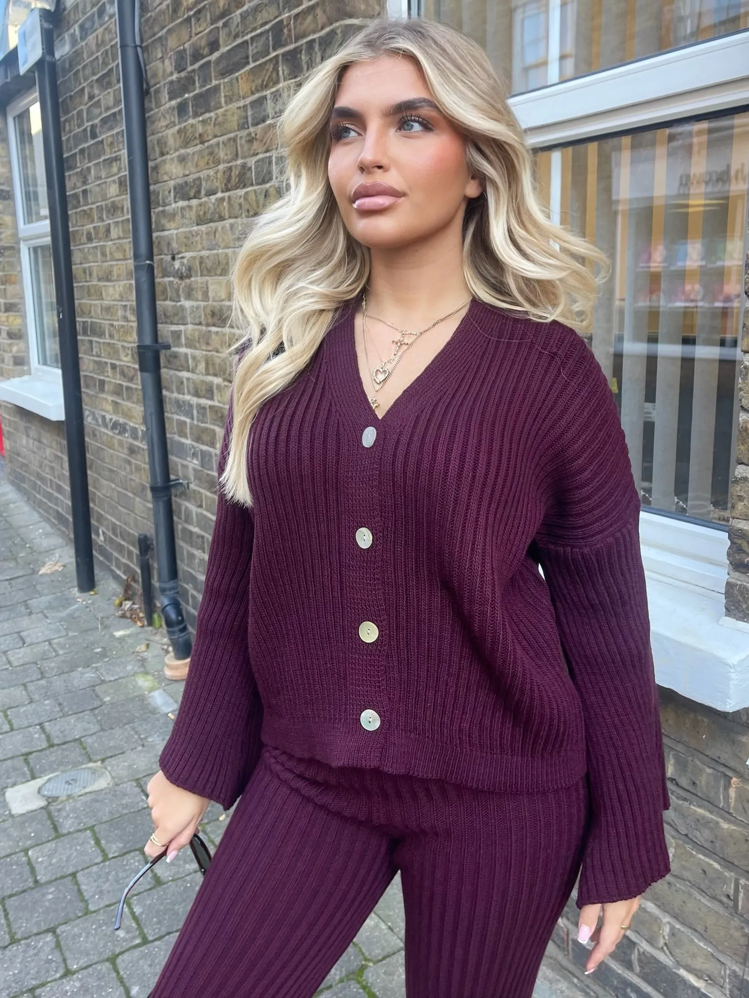 Susana burgundy button up ribbed set