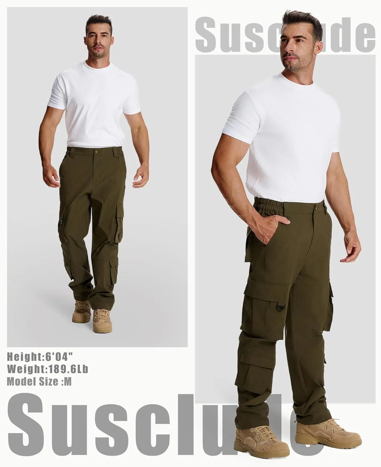 Susclude Cargo Pants for Men - Heavy Duty Stretch Tactical Pants Durability Ripstop Hiking Pants with 8 Pockets