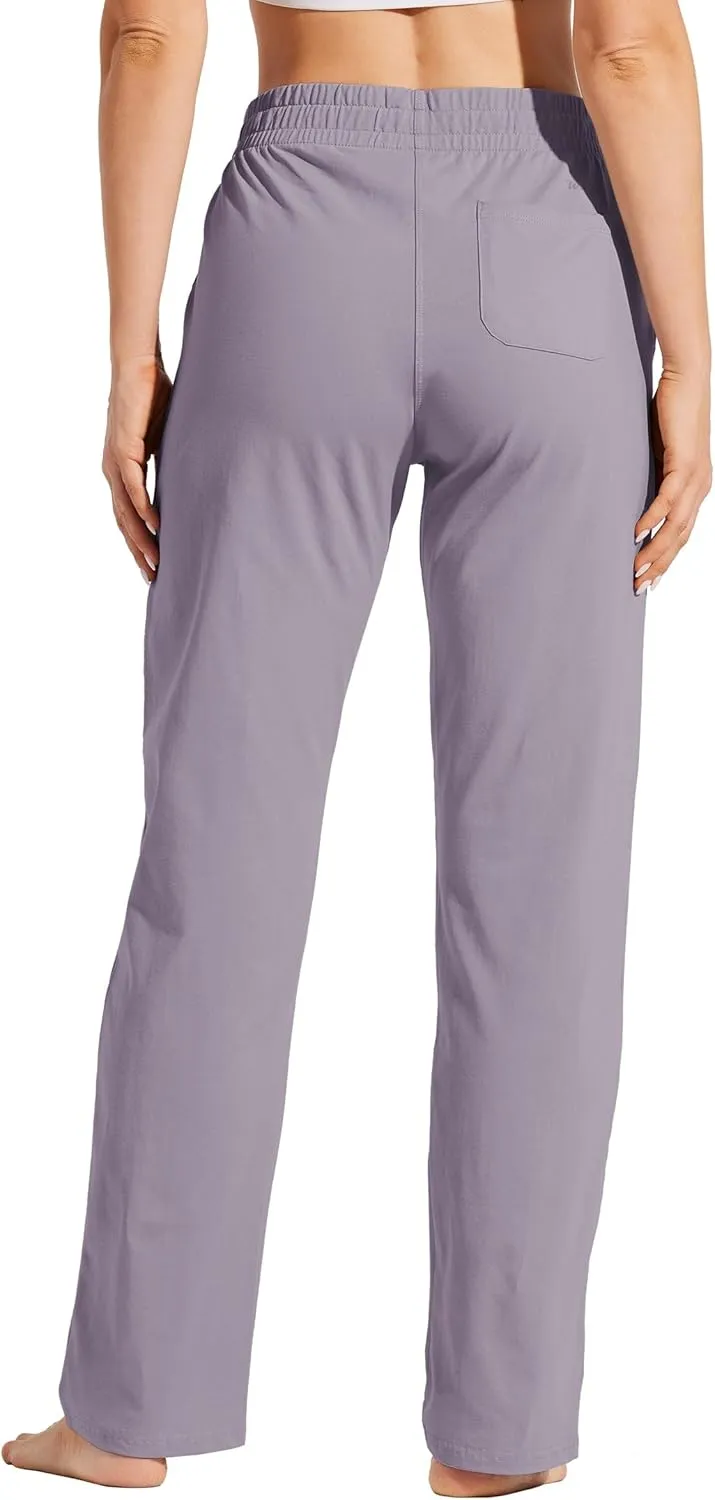 Willit Women's Cotton Sweatpants Open Bottom Yoga Sports Pants Straight Leg Lounge Athletic Pants with Pockets