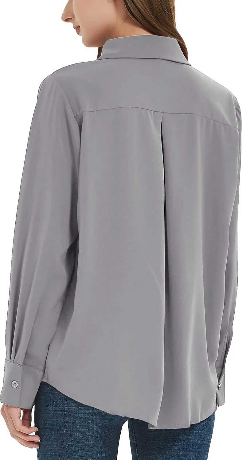 Women's Button Down Shirt Classic Long Sleeve Collared Tops Work Office Chiffon Blouse