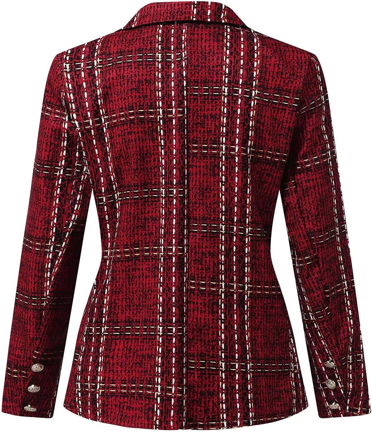 Womens Casual Plaid Blazer Long Sleeve Double Breasted Jacket Lapel Collar Coat Suit Winter Work Office Blazer Jackets