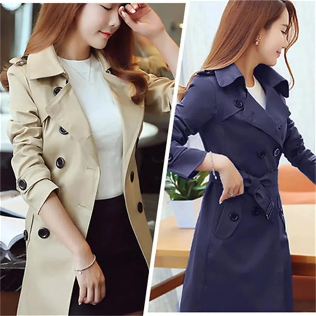 Women's Double-Breasted Trench Coat In The Long Section Korean Slim Large Size Solid Color Windbreaker